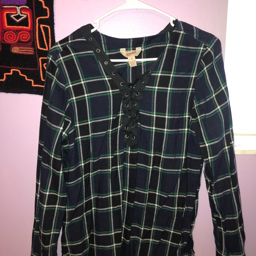 medium sleeve length plaid tie up shirt